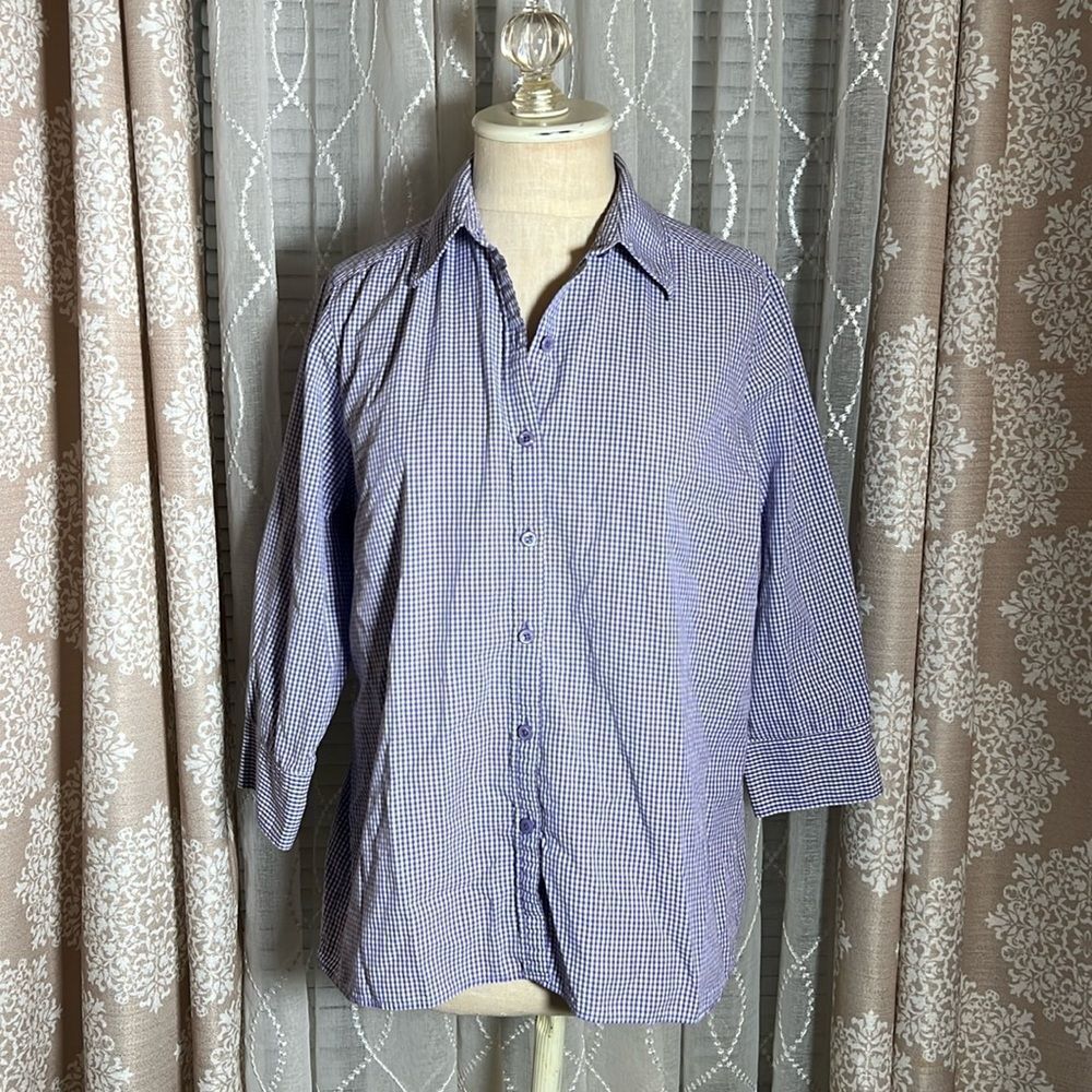 Charter Club Purple & White Checkered Cotton Top – Medium